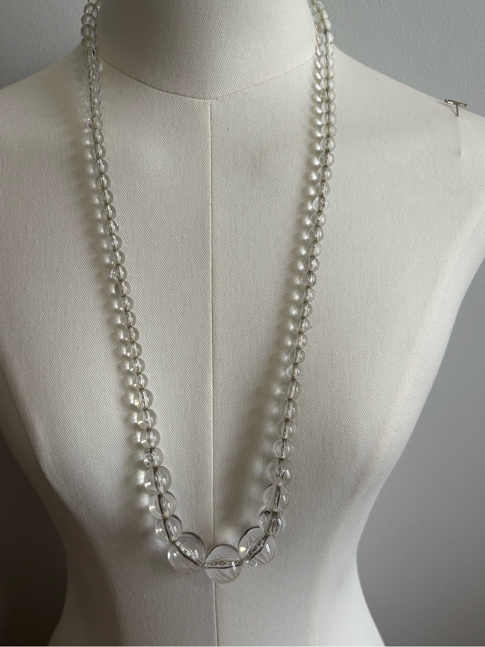 Clear Glass Bead Long Necklace - Women Jewelry 33in